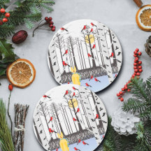 冬の喜び – スカーフの猫樺の木ツリー深紅色