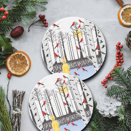 冬の喜び – スカーフの猫樺の木ツリー深紅色 コースター