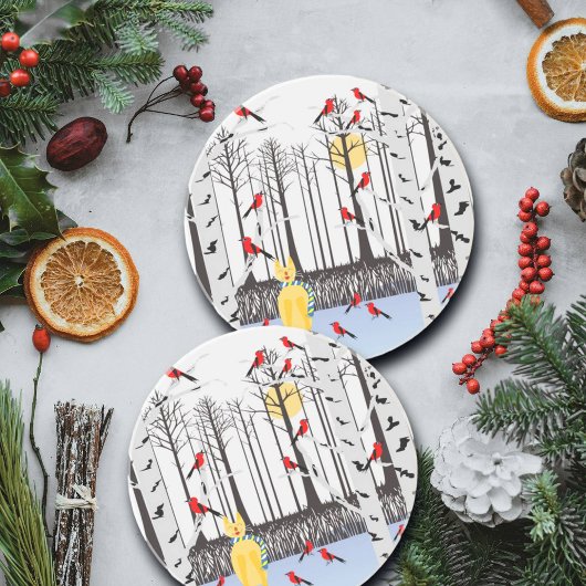 冬の喜び – スカーフの猫樺の木ツリー深紅色 コースター