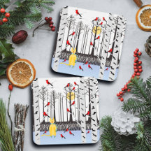 冬の喜び – スカーフの猫樺の木ツリー深紅色