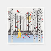 冬の喜び – スカーフの猫樺の木ツリー深紅色 スタンダードカクテルナプキン (正面)