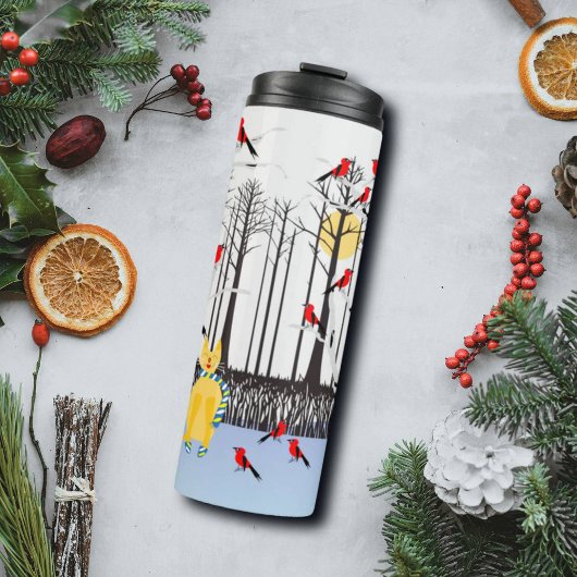 冬の喜び – スカーフの猫樺の木ツリー深紅色 タンブラー
