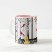 冬の喜び – スカーフの猫樺の木ツリー深紅色 ツートーンマグカップ (正面左)