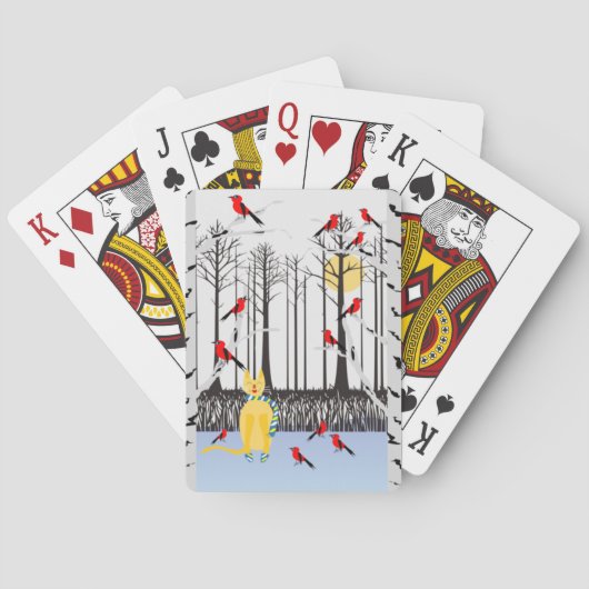 冬の喜び – スカーフの猫樺の木ツリー深紅色 トランプ (裏面)