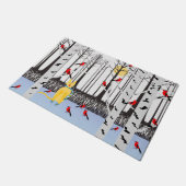 冬の喜び – スカーフの猫樺の木ツリー深紅色 ドアマット (アングル)