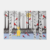 冬の喜び – スカーフの猫樺の木ツリー深紅色 ドアマット (正面)