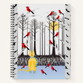 冬の喜び – スカーフの猫樺の木ツリー深紅色 ノートブック (正面)