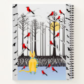 冬の喜び – スカーフの猫樺の木ツリー深紅色 ノートブック (裏面)