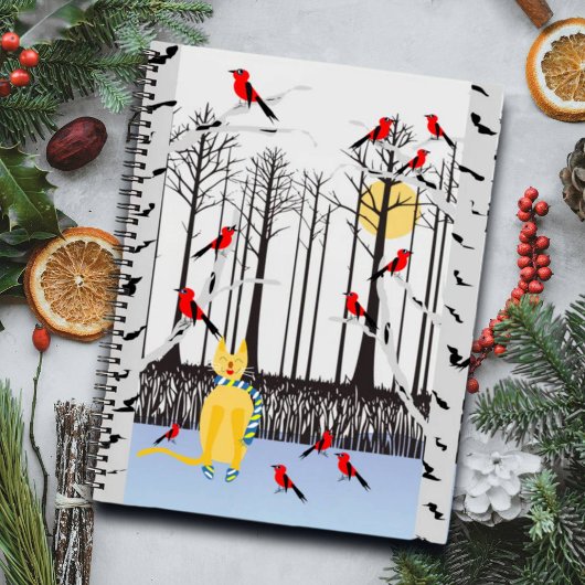 冬の喜び – スカーフの猫樺の木ツリー深紅色 ノートブック