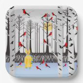 冬の喜び – スカーフの猫樺の木ツリー深紅色 ペーパープレート (正面)