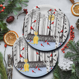 冬の喜び – スカーフの猫樺の木ツリー深紅色 ペーパープレート