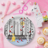 冬の喜び – スカーフの猫樺の木ツリー深紅色 ペーパープレート (パーティー)