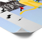 冬の喜び – スカーフの猫樺の木ツリー深紅色 ポスター (角)