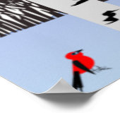 冬の喜び – スカーフの猫樺の木ツリー深紅色 ポスター (角)