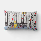 冬の喜び – スカーフの猫樺の木ツリー深紅色 ランバークッション (裏面)