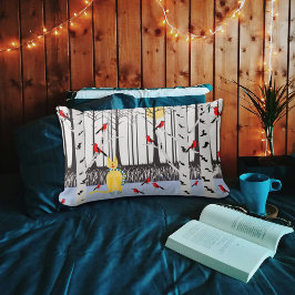 冬の喜び – スカーフの猫樺の木ツリー深紅色 ランバークッション