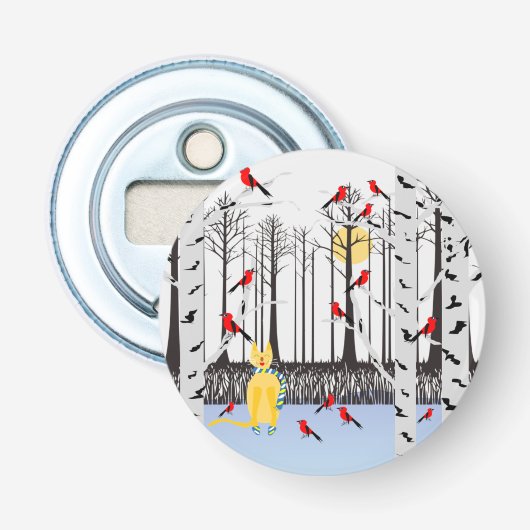 冬の喜び – スカーフの猫樺の木ツリー深紅色 栓抜き (正面)