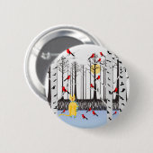 冬の喜び – スカーフの猫樺の木ツリー深紅色 缶バッジ (正面&裏面)