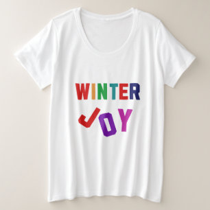 冬の喜び – Cozy カラフル Letters プラスサイズTシャツ