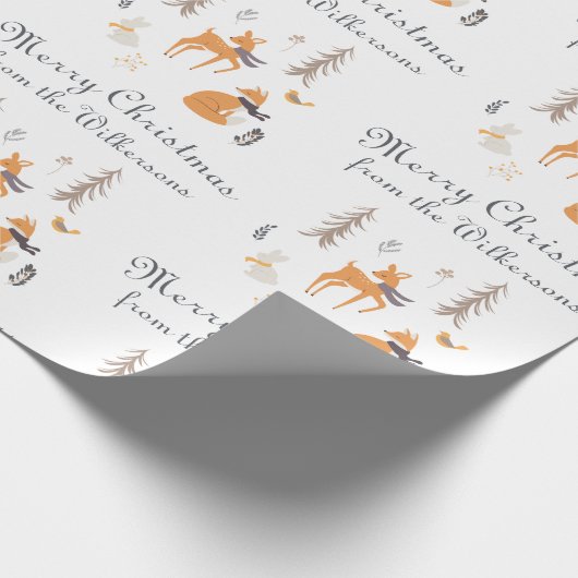 冬の図解入りの、写真付きの森の動物フォークアート ラッピングペーパー (角)