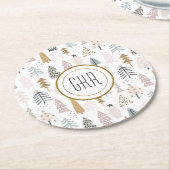 冬の国お洒落の木モノグラム ラウンドペーパーコースター (アングル)