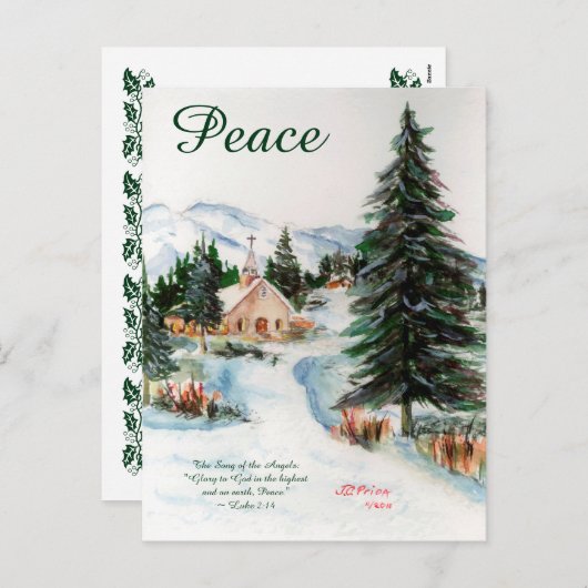 冬の国の教会の水の色マウンテンシーン シーズンポストカード (正面/裏面)