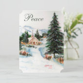 冬の国の教会の水の色マウンテンシーン 招待状 (スタンド正面)