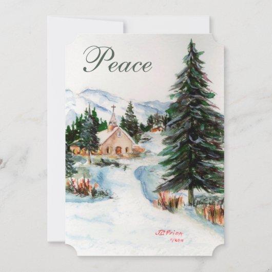 冬の国の教会の水の色マウンテンシーン 招待状 (正面)