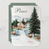 冬の国の教会の水の色マウンテンシーン 招待状 (正面/裏面)