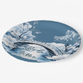 冬の国の水流の橋結婚の ペーパープレート (アングル)