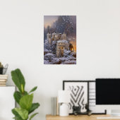 冬の土地、雪の中の城、レトロ城絵画の ポスター (ホームオフィス)
