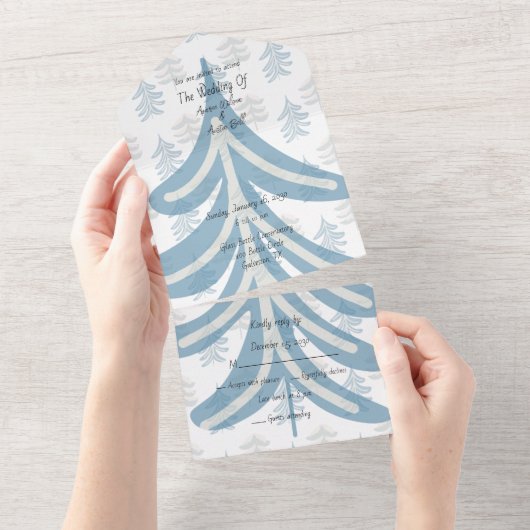 冬の埃っぽい青いフローラの冬をオールインワン オールインワン招待状 (貼ってはがせる)