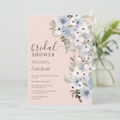 冬の埃っぽい青いフローラ雪ピンクブライダルシャワー 招待状 (スタンド正面)