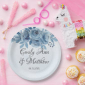 冬の埃っぽい青い水色の牡丹結婚の ペーパープレート (パーティー)