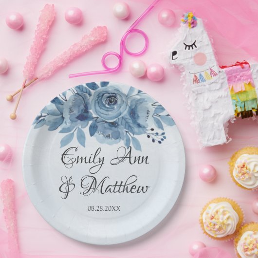 冬の埃っぽい青い水色の牡丹結婚の ペーパープレート (パーティー)