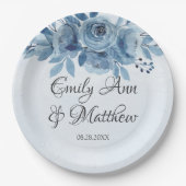 冬の埃っぽい青い水色の牡丹結婚の ペーパープレート (正面)