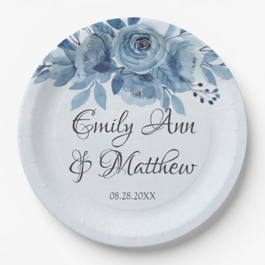 冬の埃っぽい青い水色の牡丹結婚の ペーパープレート (正面)