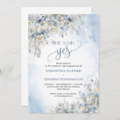 冬の埃っぽい青い花アイボリーバラ彼女はyesと言った 招待状 (正面/裏面)