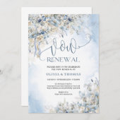 冬の埃っぽい青い花 アイボリーのバラ 新たなる誓い 招待状 (正面/裏面)