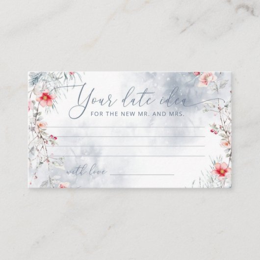 冬の埃っぽい青い雪の日付ナイトアイディア エンクロージャーカード (正面)