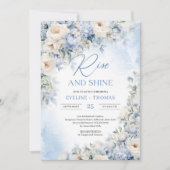 冬の埃っぽい青とアイボリーの花が咲き乱れる 招待状 (正面)