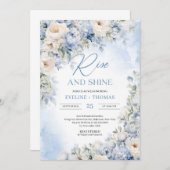 冬の埃っぽい青とアイボリーの花が咲き乱れる 招待状 (正面/裏面)