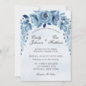 冬の埃っぽい青と海軍のオレアンダー結婚牡丹 招待状 (正面)