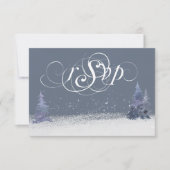 冬の埃っぽい青と白いウッドランド結婚ズ 出欠カード (正面)