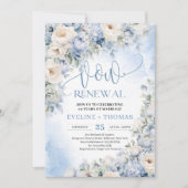 冬の塵の青とアイボリーの花の更新を誓う 招待状 (正面)