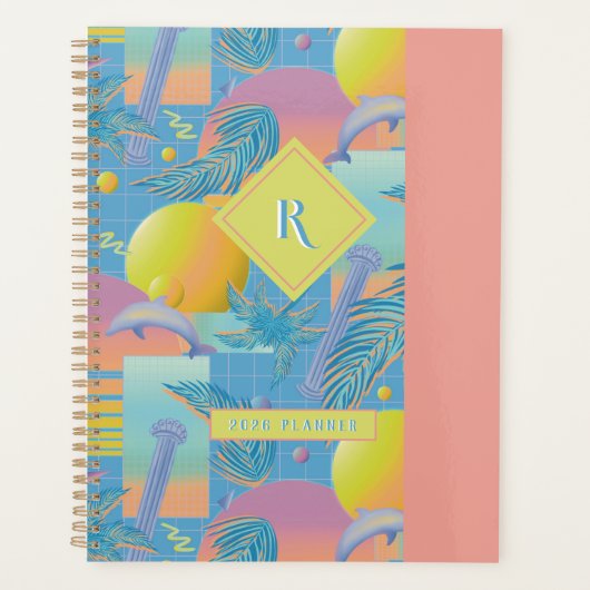 冬の夏の霧雨の夕日とヤシの木 プランナー手帳 (正面)