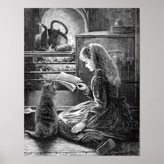 冬の夕べヴィンテージイラストレーション ポスター (正面)