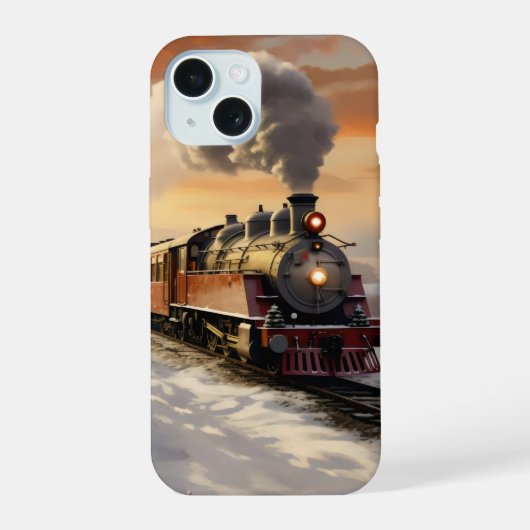 冬の夕日と列車 iPhone 15ケース (裏面)