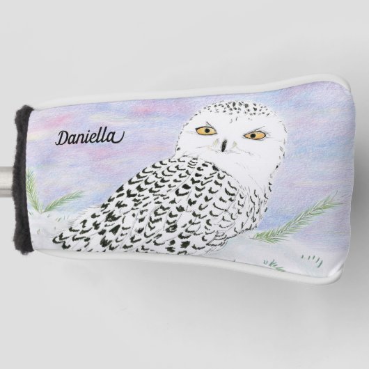 冬の夕日にスノーフクロウの名前を付ける色鉛筆 ゴルフヘッドカバー (正面)