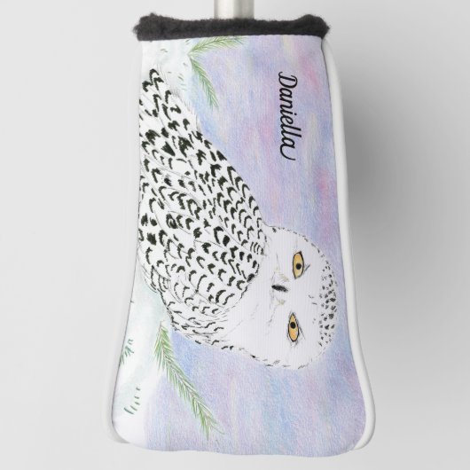 冬の夕日にスノーフクロウの名前を付ける色鉛筆 ゴルフヘッドカバー (回転90)